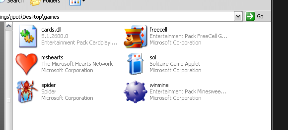 thư mục games XP Thay thế Các game Windows 7 Với những game cổ điển XP