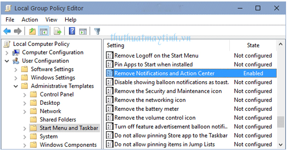 Tat Action Center trong Windows 10