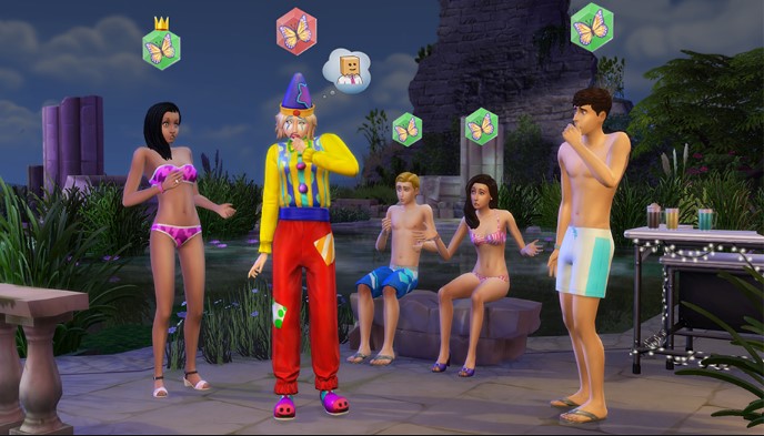 Nhân vật tại bể  bơi trong game The Sims