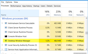 Desktop Window Manager dwm.exe tiêu tốn CPU hoặc bộ nhớ cao