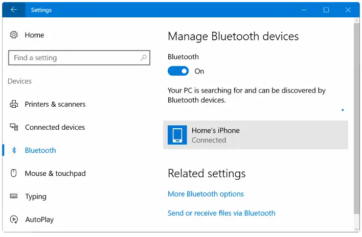 Ghép nối iphone với Windows 10 qua Bluetooth (05)