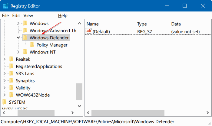 Tat Windows Defender Antivirus bang Registry 1