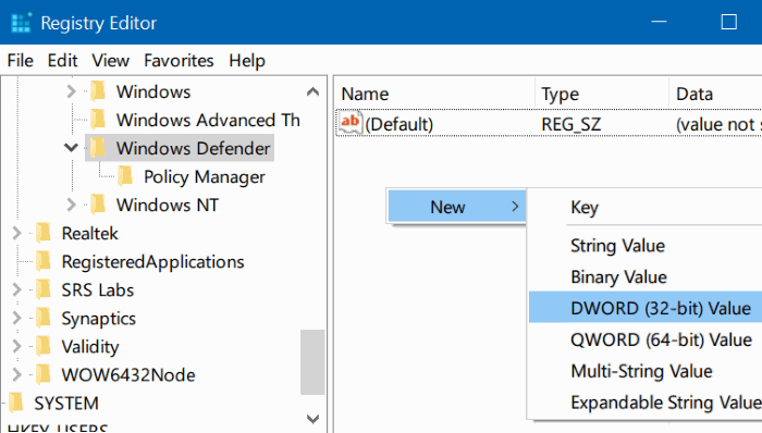 Tat Windows Defender Antivirus bang Registry 2