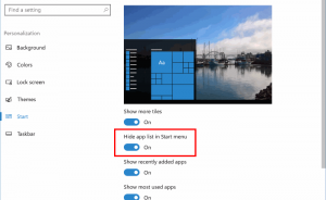 Cách hiển thị / ẩn danh sách ứng dụng trong Start Menu Trong Windows 10