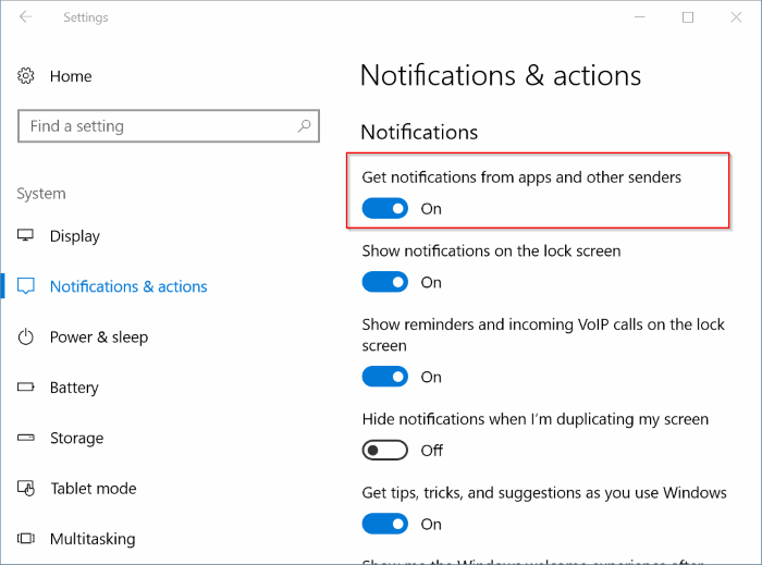 vô hiệu hóa thông báo cho các ứng dụng cụ thể trong Windows 10 pic1