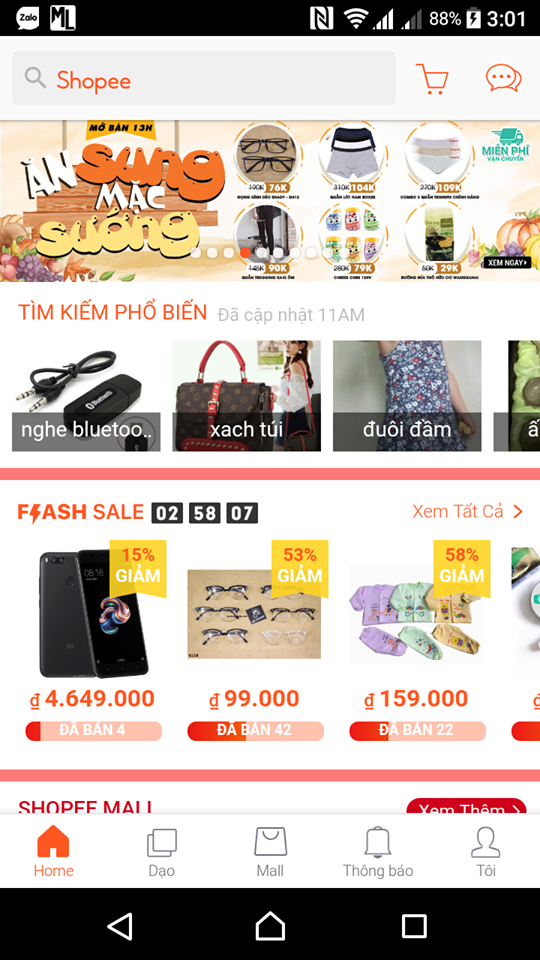Giao dien ung dung shopee tren android