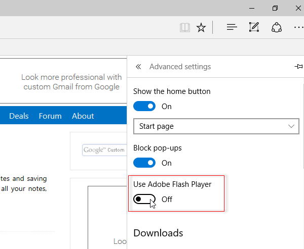 tat flash trong Microsoft Edge